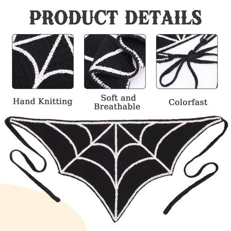 JATEBI 4 Pcs Skull Headbands Bat Crochet Bandanas Headband Spiderweb Gothic Head Scarf Knitted Triangle Hairband Halloween Hair Styling Accessories for Women