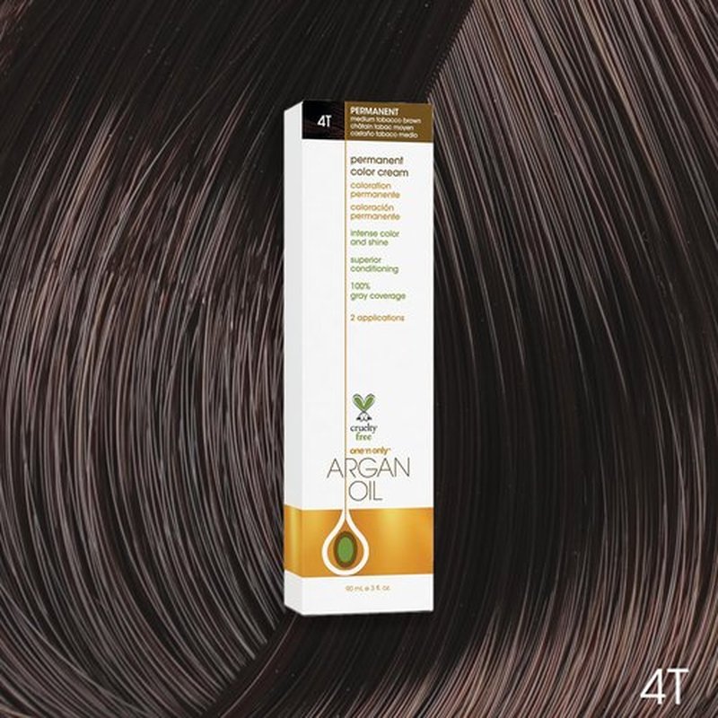 One N' Only Permanent Hair Color - Argan Oil Infused Dye for Rich Gray Coverage - 4T Medium Tobacco Brown (3 oz)