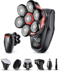 Skiennix 5-in-1 Men's Grooming Kit - 7D Rotary Electric Head Shaver | IPX8 Waterproof, Midnight Black