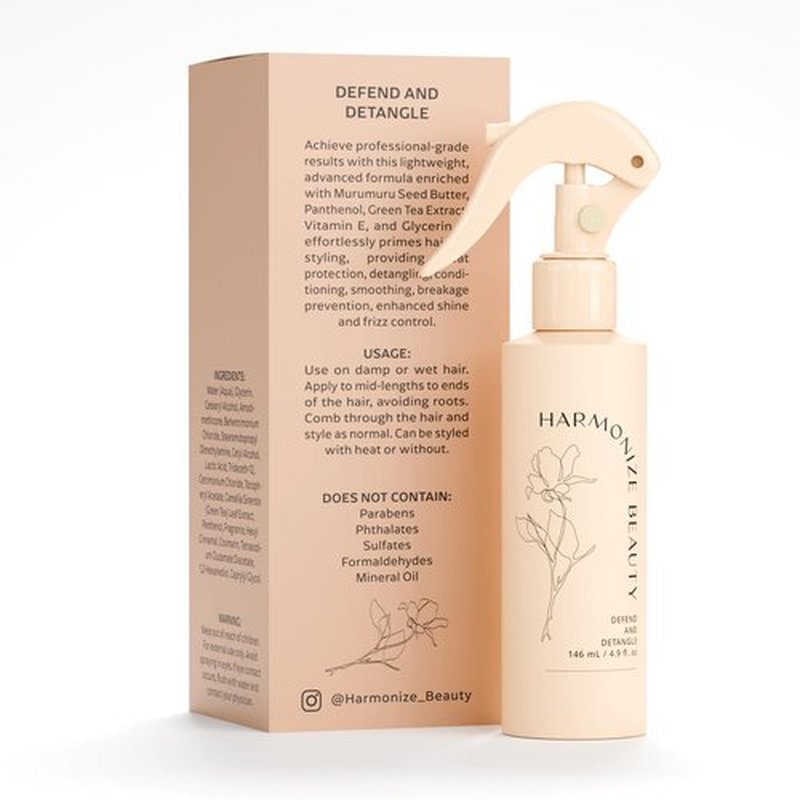 Harmonize Beauty Leave-In Conditioner - 3-in-1 Detangler & Heat Protectant Spray - Sulfate-Free - Lightweight for All Hair Types - Frizz Control - Protects & Hydrates without Buildup - 4.9 fl oz