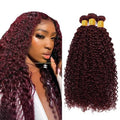 Peenoll Bundles Human Hair Burgundy 99J Jerry Curly Wave Human Hair Bundles 16 18 20 Inch 99J 100% Unprocessed 12A Soft Sewn In Hair with Double Weft for Black Women