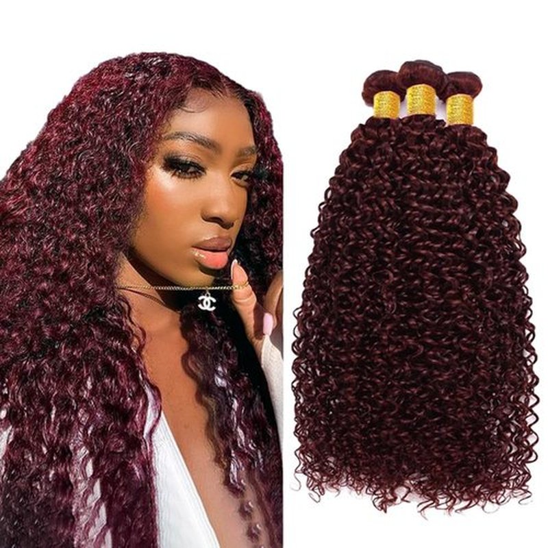 Peenoll Bundles Human Hair Burgundy 99J Jerry Curly Wave Human Hair Bundles 16 18 20 Inch 99J 100% Unprocessed 12A Soft Sewn In Hair with Double Weft for Black Women