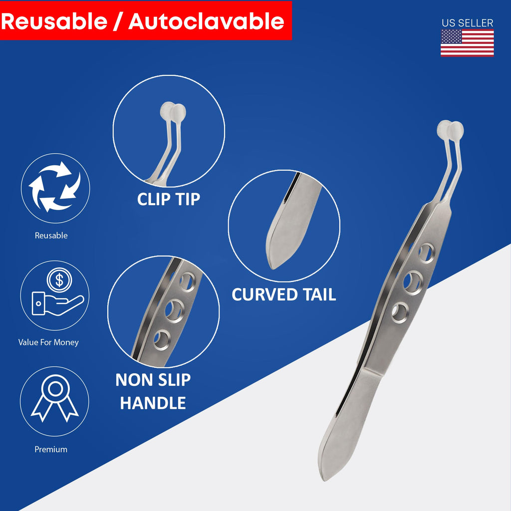 STELLMACHER Meibomian Gland Expressor Stainless Steel | Eyelid Massage Tweezers for Dry Eye Extraction | Chalazion Remover Eye Stye Treatment Cleaning Tool for Men & Women – 6mm Round Tip