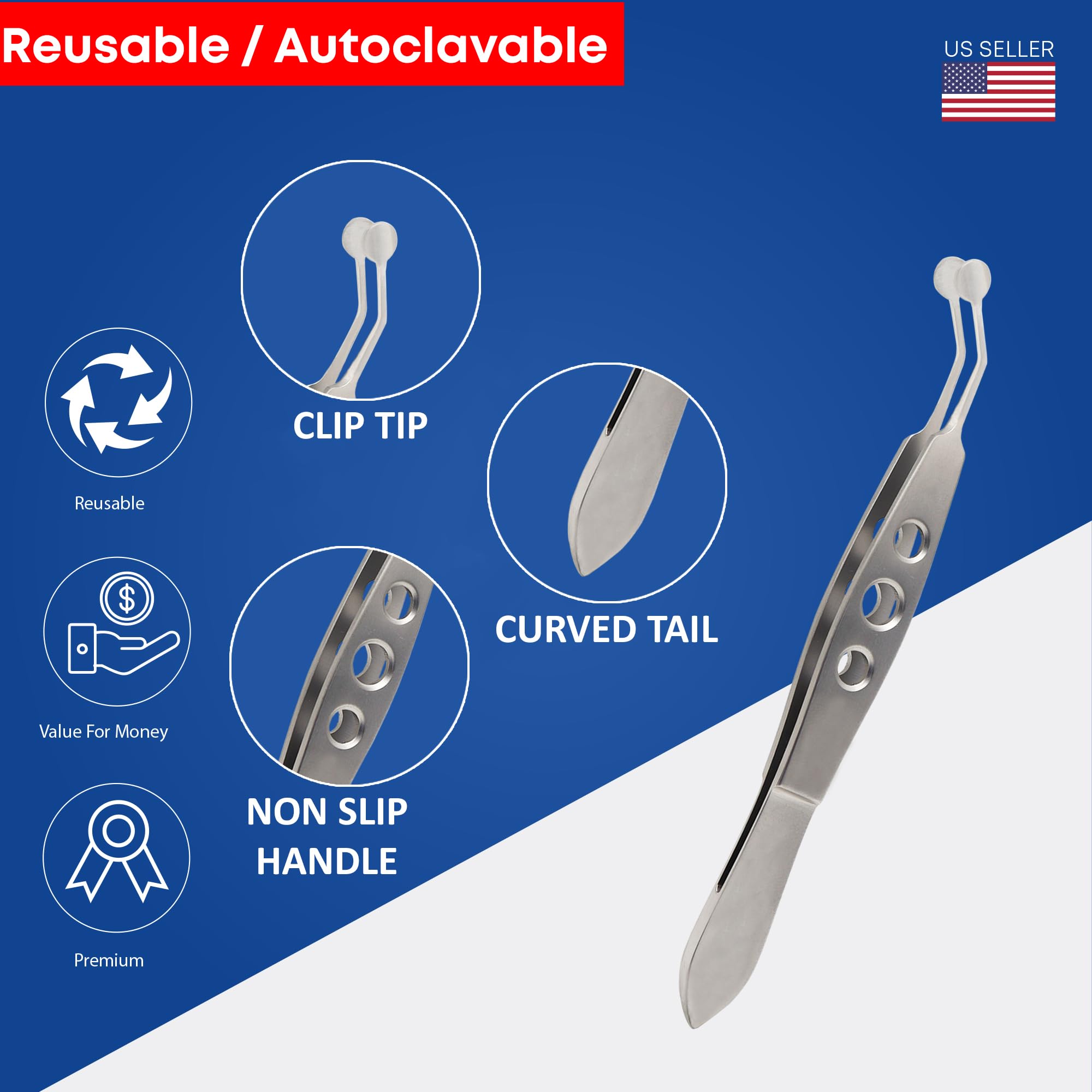 STELLMACHER Meibomian Gland Expressor Stainless Steel | Eyelid Massage Tweezers for Dry Eye Extraction | Chalazion Remover Eye Stye Treatment Cleaning Tool for Men & Women – 6mm Round Tip
