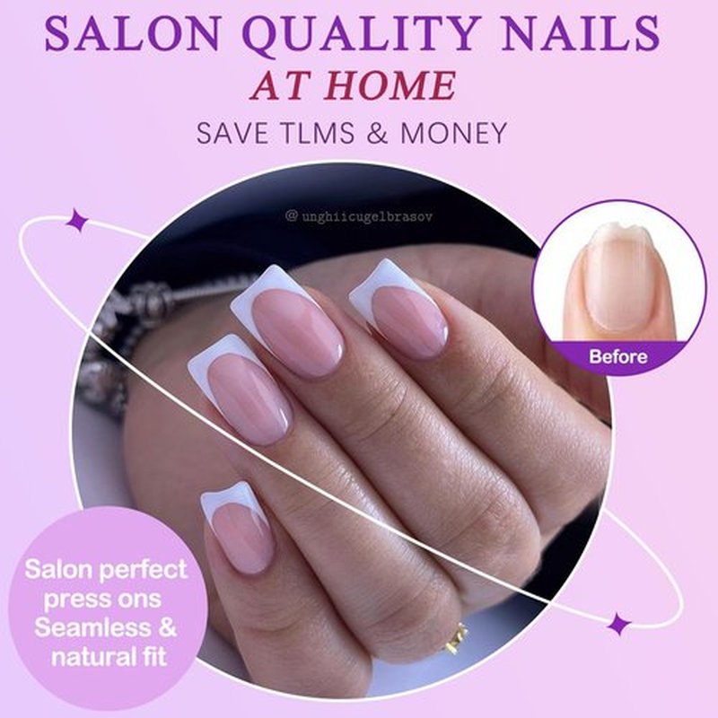 144pc White French Tip Press on Nails Medium & Square Fake Toenails Kit, Square Nails Press ons Toenail Women French Acrylic Nail Medium Glue on Nails Toenail Tips Toe Fake Nail with Tabs File