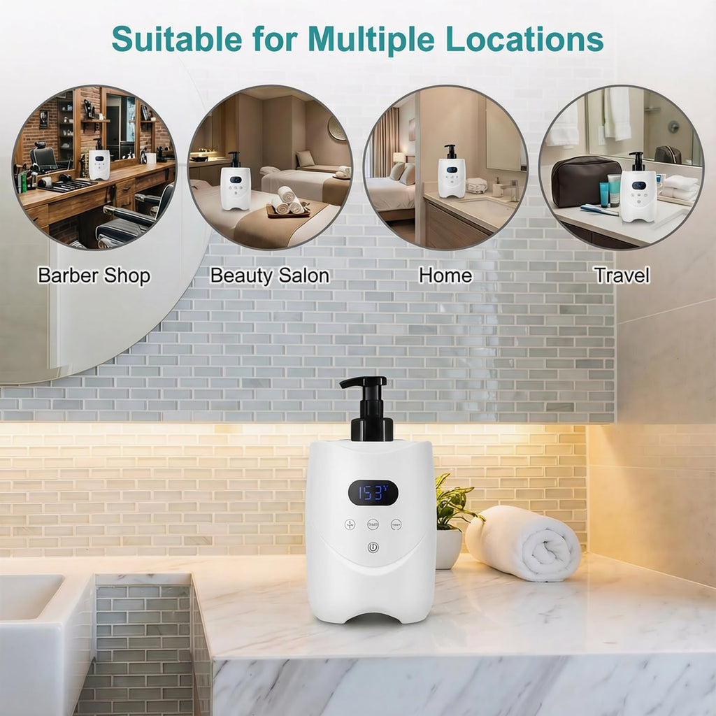 Professional Hot Lather Machine for Shaving, Smart Shaving Cream Warmer with 2×500ml Refillable Foam Bottles, Large Capacity Hot Foam Dispenser with LED Display for Home, Salon & Barber Shop (white)