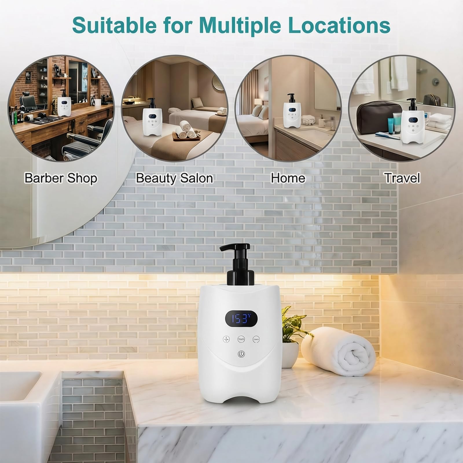 Professional Hot Lather Machine for Shaving, Smart Shaving Cream Warmer with 2×500ml Refillable Foam Bottles, Large Capacity Hot Foam Dispenser with LED Display for Home, Salon & Barber Shop (white)
