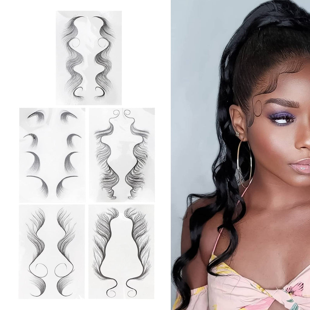 Hair Edges Stickers 5 Sheets Baby Hair Edges Hair Temporary Stickers DIY Hairstyling Hair Stickers Fake Hairline Sticker for Women Girls