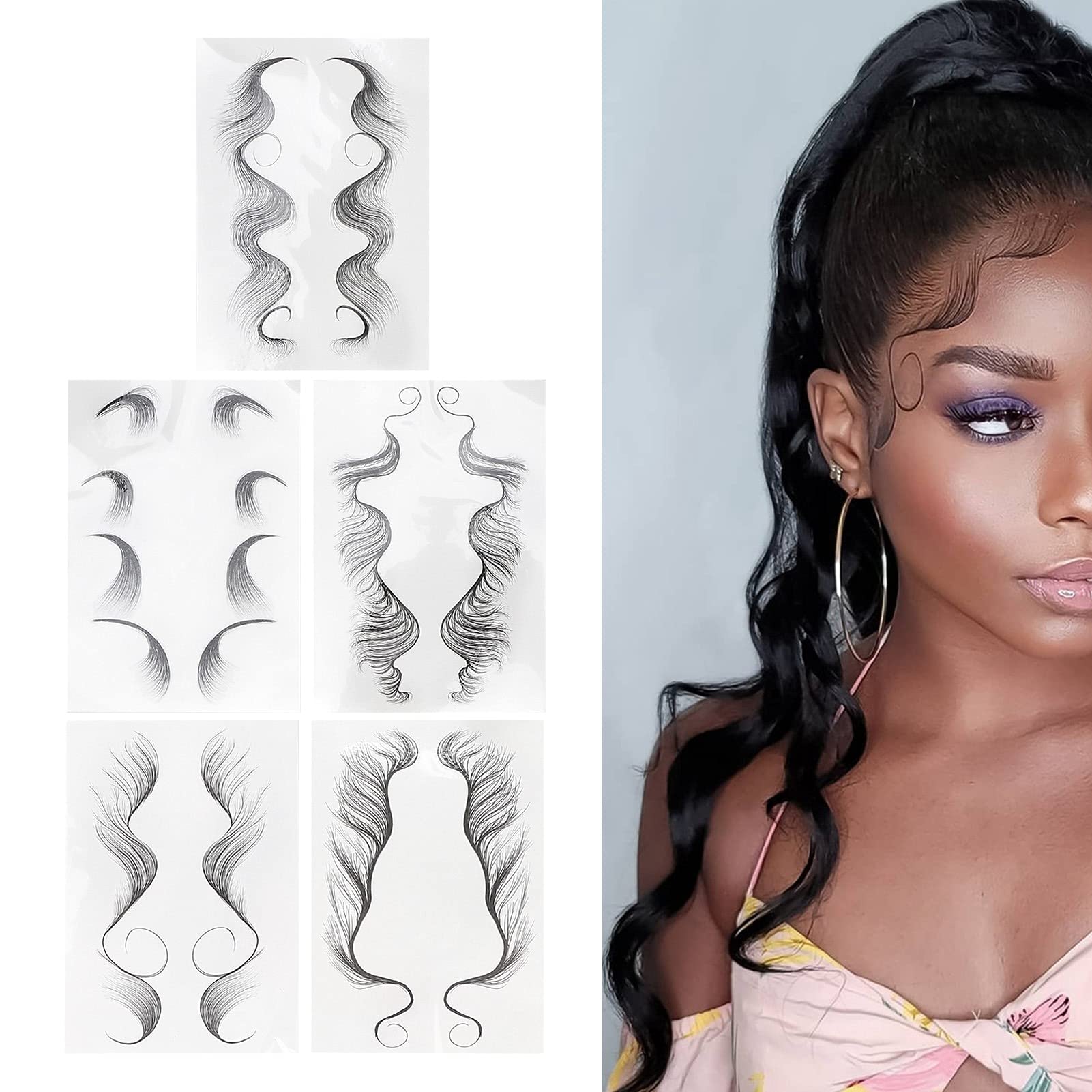 Hair Edges Stickers 5 Sheets Baby Hair Edges Hair Temporary Stickers DIY Hairstyling Hair Stickers Fake Hairline Sticker for Women Girls