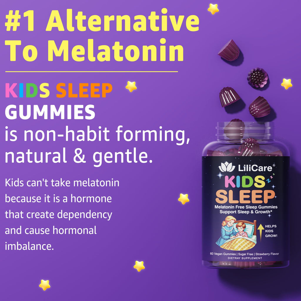LILICARE Kids Sleep Gummies - Magnesium Glycinate Gummies, Melatonin Free Sleep Aid | Magnesium, Calcium, D3, B6, L Theanine | Kid Melatonin Alternative for Restful Sleep (Pack of 2)