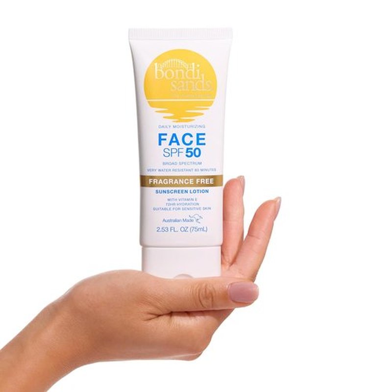 Bondi Sands Fragrance-Free Daily Sunscreen Face Lotion SPF 50 - Hydrating UVA/UVB Protection, Non-Greasy, Water-Resistant | 2.53 Oz/75 mL