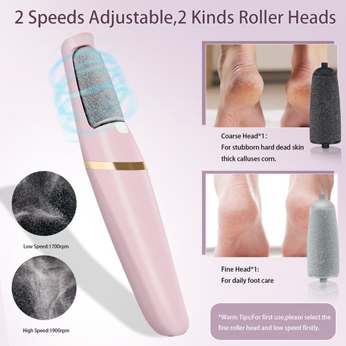 Electric Callus Remover for Feet, Professional Pedicure Tools Foot Care Kit, Foot Scrubber Electric Feet File Smooth Pedi Wand for Hard Cracked Dry Dead Skin, 2 Rollers,2 Speeds,Ideal Gift