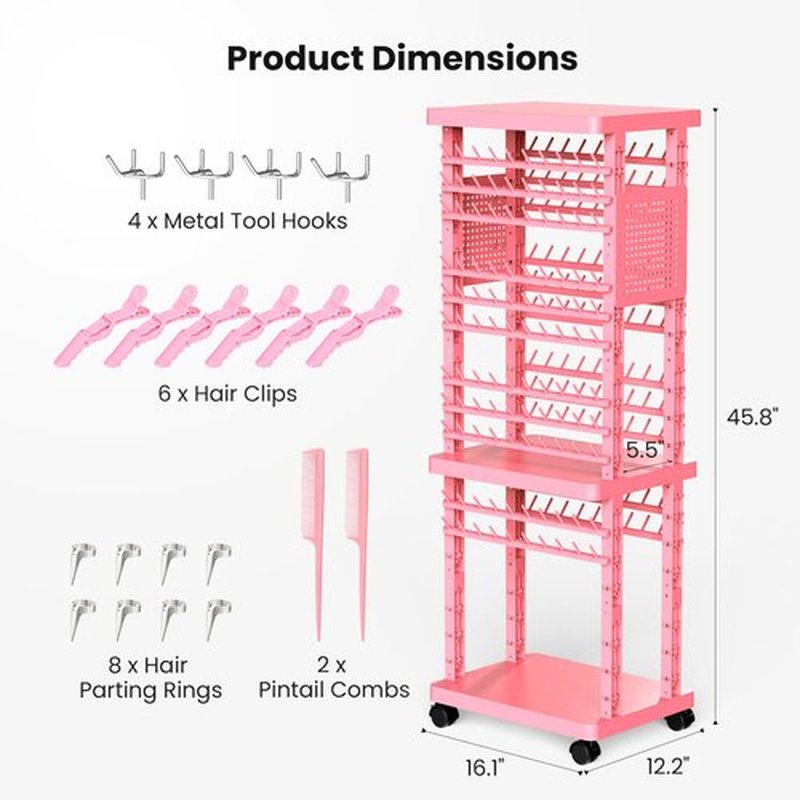 Sunnacate Braiding Rack with Tools, 2-Sided Hair Rack Braid Stand with Wheels, 220 Pegs Standing Hair Separator Divider Extension Holder Hanger Perm Accessories for Salon Home