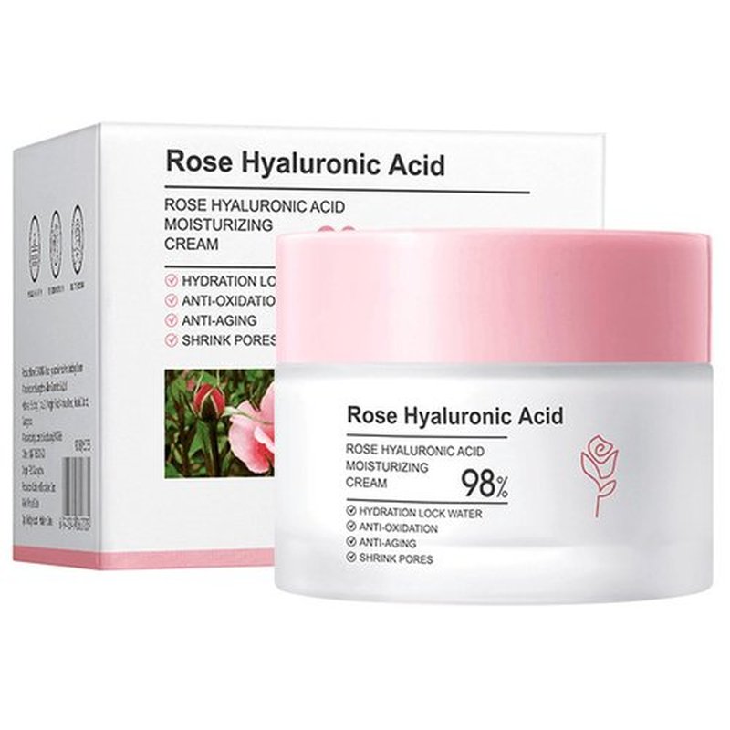 Rose Day Face Cream with Natural Rose Oil, Rose Moisturizing Cream with Hyaluronic Acid, Moisturizing and firming Face Cream, Rose Water Revitalizing Day Cream, Face Moisturizer for dry skin