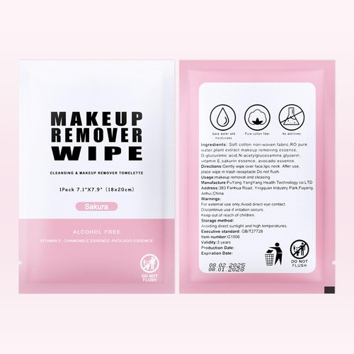 Pack of 100 Makeup Remover Wipes Individually Wrapped,Sakura Scent,Face Cleansing Wipes Bulk, Travel Towelette Makeup Remover Cloth for Face Cleansing Skin Care Remove Makeup