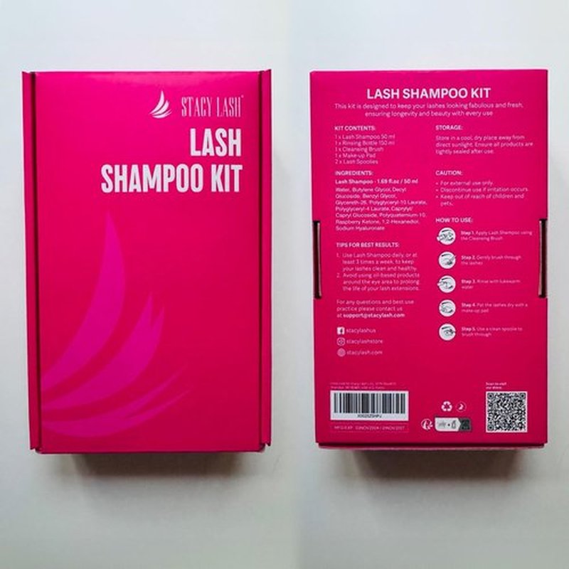 STACY LASH Lash Shampoo 50ml Kit Foaming Cleanser with Eye Lash Spoolies & Rinse Bottle & Cleansing Pad & Brush for Eyelash Extensions & Clusters & Natural Eyelashes