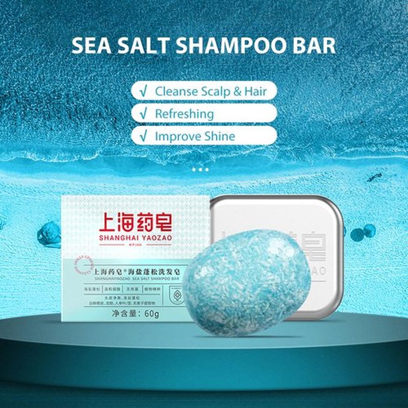 Bee & Flower Shampoo Bar Sea Salt Shampoo Bar Cool & Refreshing All Natural Travel Shampoos Bars for All Hair Types - 2.1 oz (Comes with Mesh Bag and Tin Box)