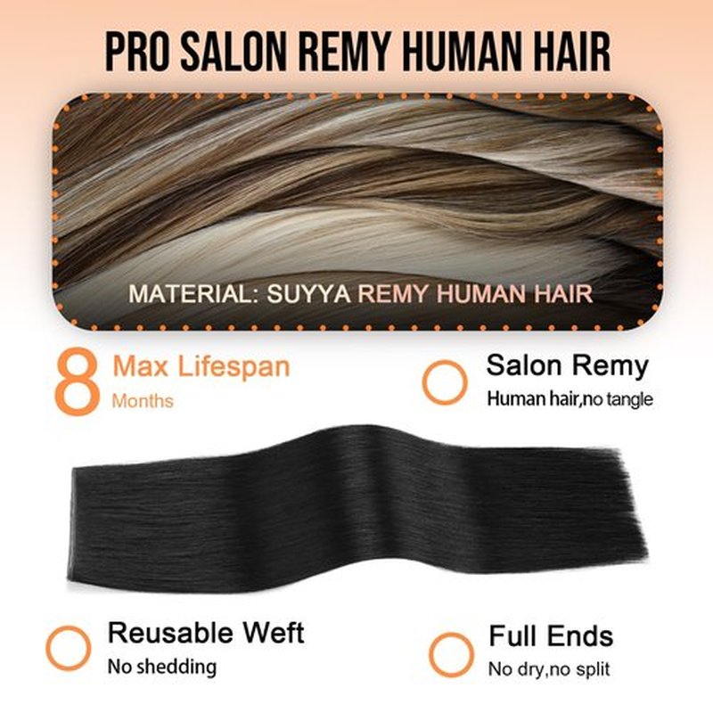 SUYYA Butterfly Weft Hair Extensions Human Hair Glueless OVO Pu Hole Genius Hand Tied Invisible DIY Double Weft Hair Extensions Straight 2PCS 18 inches Color #1 Jet Black