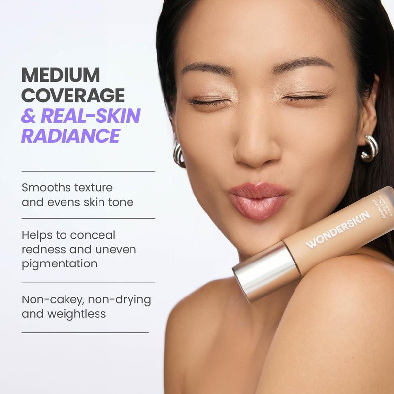 Wonderskin Hyper Bond Serum Foundation - Waterproof, Transfer-Proof 24HR Longwear Makeup with Niacinamide & Hyaluronic Acid | Lightweight Natural Finish (Afterglow)