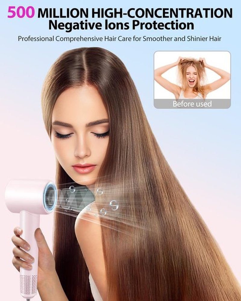 Coolpub High Speed Hair Dryer,150000 RPM Brushless Motor Professional Blow Dryer for Fast Drying,500M Negative Ions Ionic with Magnetic Blow Air Nozzle,Control Quiet Noise, Lightweight for Travel