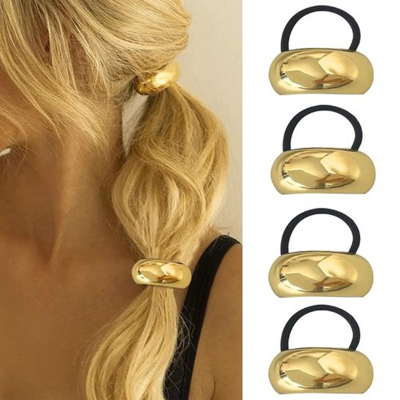 Papasgix Metal Geometric Hair Ties - Gold Cuff Wrap for Thick Hair - Ponytail Elastic Accessories for Women (Gold Set 24)