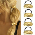 Papasgix Metal Geometric Hair Ties - Gold Cuff Wrap for Thick Hair - Ponytail Elastic Accessories for Women (Gold Set 24)