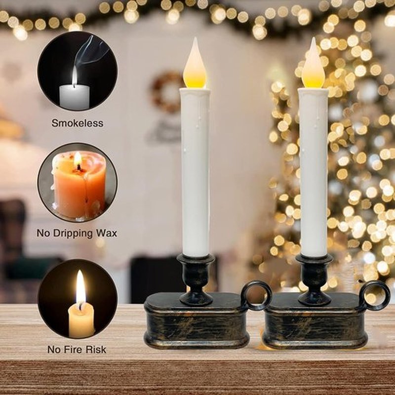 Skiennix 4 Pack Window Candles - Battery Operated LED Flameless Taper Candles for Christmas Decor | Bronze Base