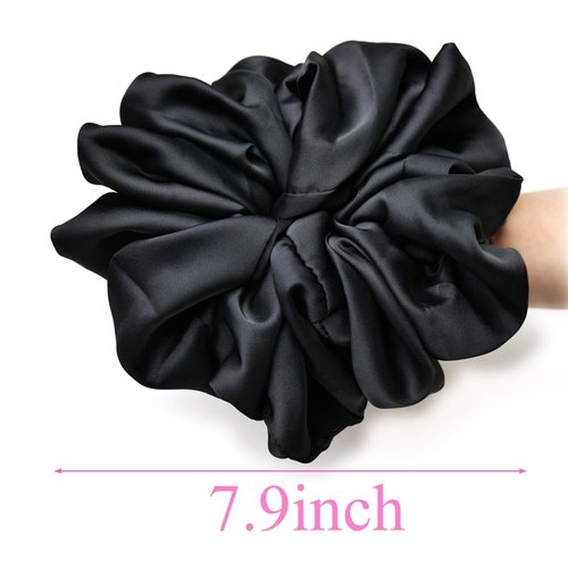 JGQUR Oversized Satin Scrunchies for Women - 2 Pack Extra Large Hair Ties Accessories, Big Silk-Like Ponytail Holders, No-Damage Elastic Bands for Thick Curly Hair, Black Beige