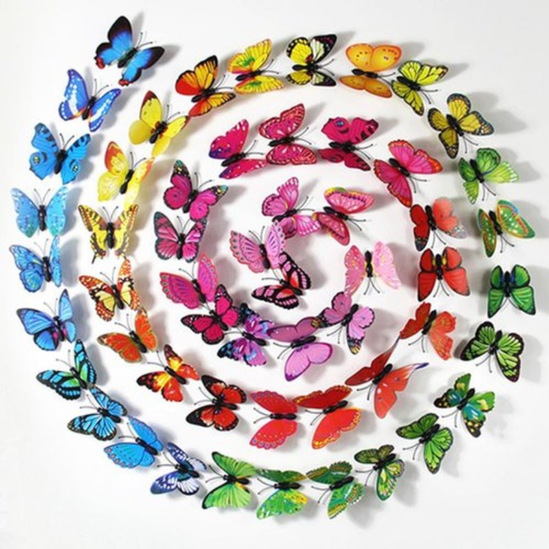Skiennix 3D Colorful Butterfly Wall Stickers - Removable DIY Art Decor for Parties & Rooms | 50PCS Mixed Colors