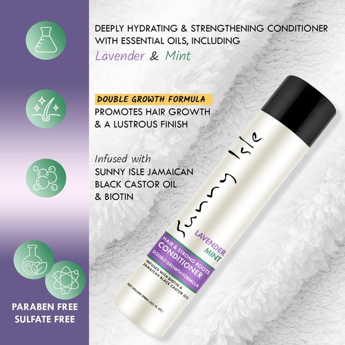 Sunny Isle Lavender Mint Hair and Strong Roots Conditioner 10.1oz | Strengthening with Biotin, Jamaican Black Castor Oil | Paraben & Sulfate Free | Double Growth Formula