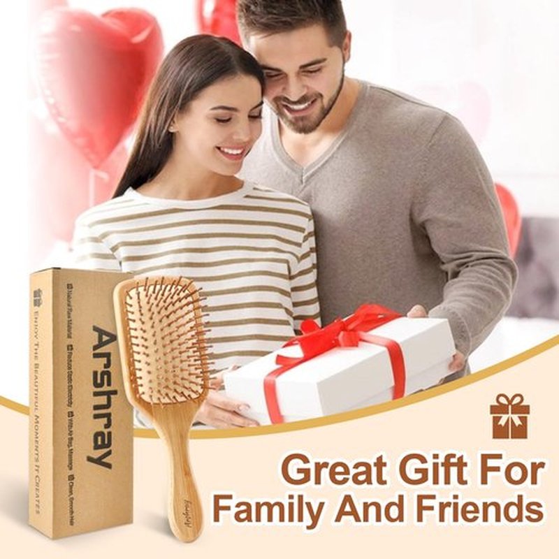 Arshray Natural Bamboo Bristles,Soft Bristle Cushion,Reduce Static Electricity,Hair Comb Teeth Round and Smooth,Promote Scalp Blood Circulation,Ergonomic Handle