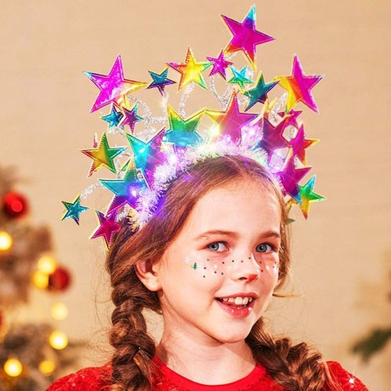 CAKURE Light Up Star Headband LED Christmas Star Headpiece Holiday Hair Accessories for Women (Colorful)