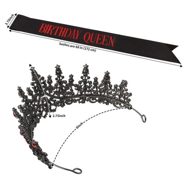 COCIDE Black Red Birthday Queen Sash for Women Happy Birthday Crowns Princess Tiaras Sashes for Girl Crystal Party Decorations Rhinestone Headband Supplies Decor