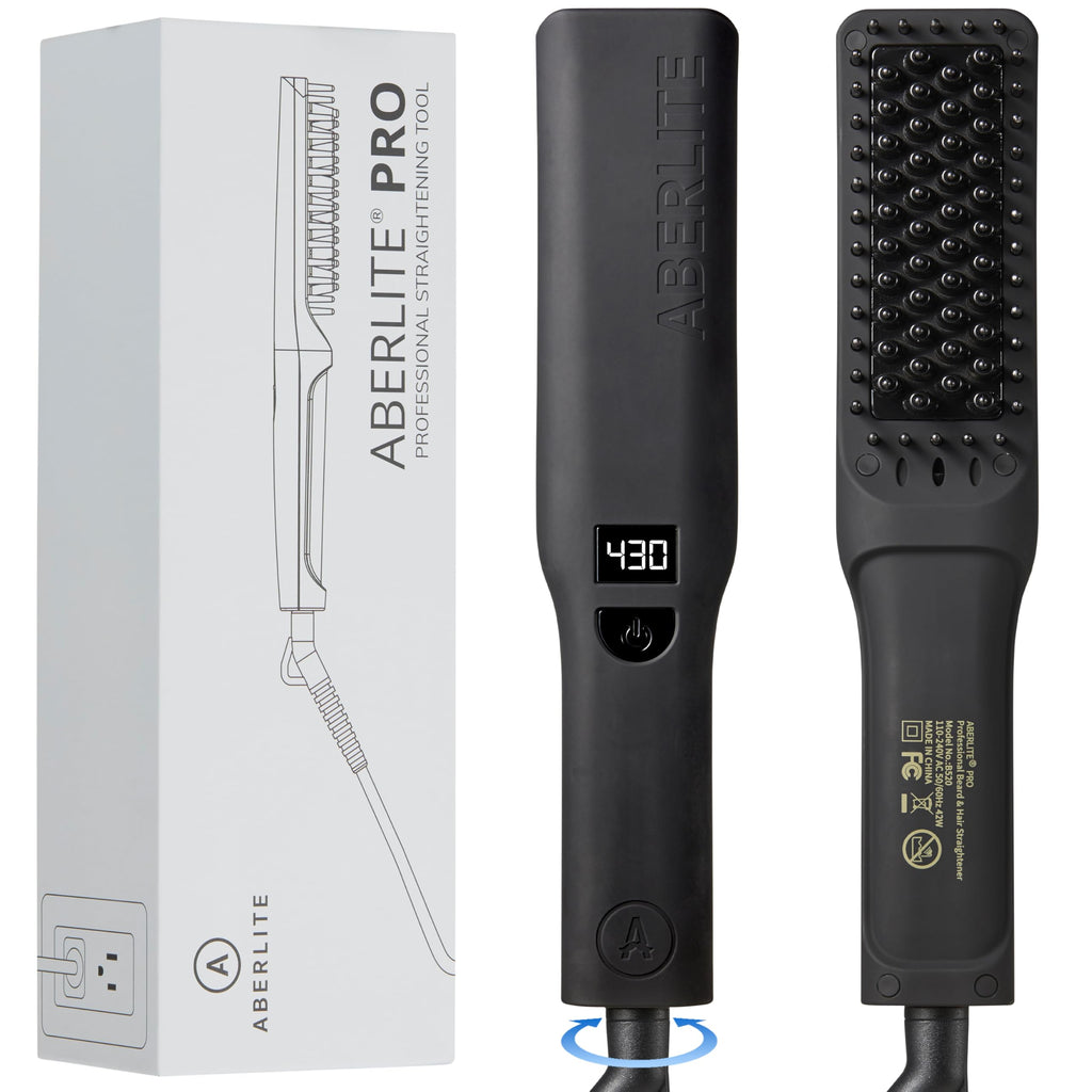 Aberlite Pro Professional Beard & Hair Straightener - Advanced Ionic & Anti-Scald Heated Brush - Pain-Free Conditioning - Straightening Comb for Men - for All Beard Types