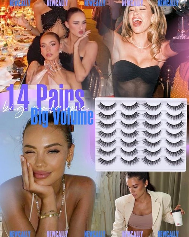 Newcally Lashes False Eyelashes Cat Eyes Wispy Natural Faux Mink Lashes 14 Pairs Pack Light Volume Short Fake Eye Lashes Multipack