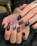 Handmade Press On Nails Dark Small Short Armor Short Square Fake Nails 10Pcs(M)