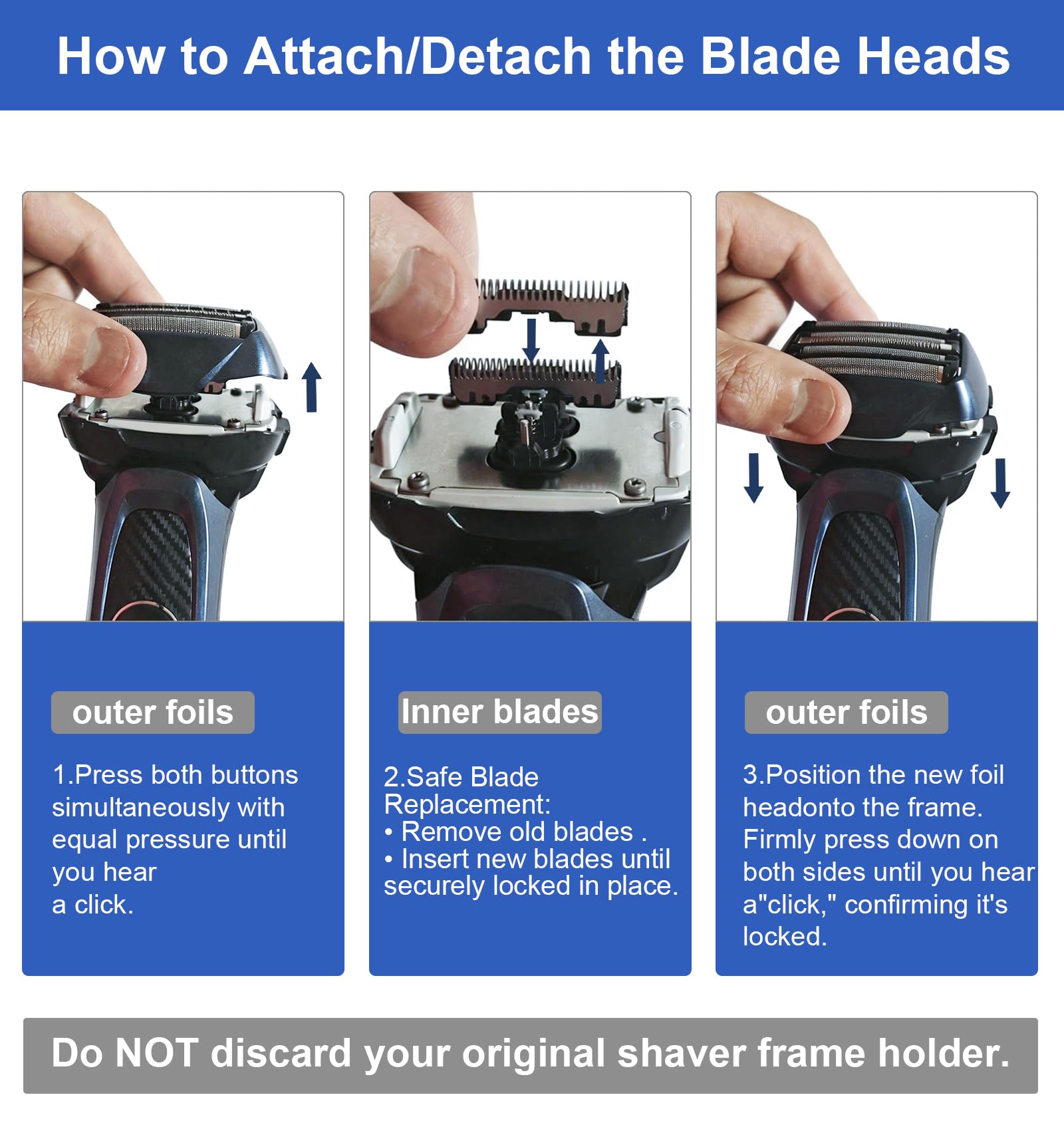 Replacement Blades and Foil for ARC5,Replacement Blades Fit for ES9032/ES-LV65/ES-LV95,ES-LV9N, ES-XLV9C Series Shavers,5-Blade Shaving Head with Precision Trimmer (Black, 30 Count (Pack of 1))