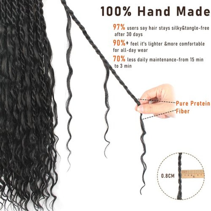 Boho Island Twist Crochet Hair Pure Protein Fiber Close to Human Hair 18 Inch Pre Looped Soft Goddess Twist with Curly Ends 8 Packs Senegalese Twist Crochet Hair for Black Women (18Inch 1B)