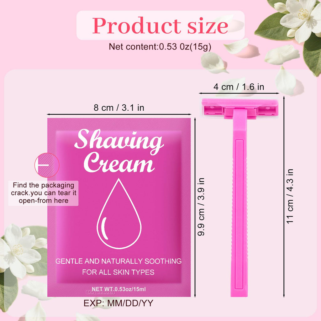 200 Set Women's Disposable Razors Individually Wrapped and Womens Shaving Cream Bulk Travel,Twin Blade,Disposable Razors Women Bulk with Clear Safety Cap Care Dry Skin 0.53oz Shave Gel for Travel