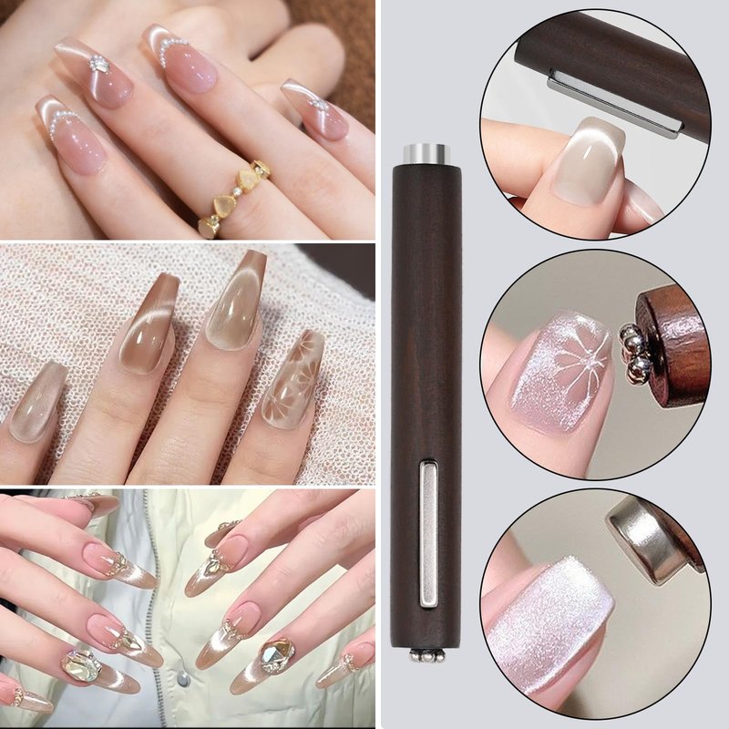 YECIRALA 24 Pcs Cat Eye Nail Magnets For Nail Art Cat Eye Designs, 5 Style Magnets For Nails 3 in 1 Brown Cat Eye Magnets Pen Sticks For Nails, Flower Heart Water Ripple Cat Eye Designs Nail Tools