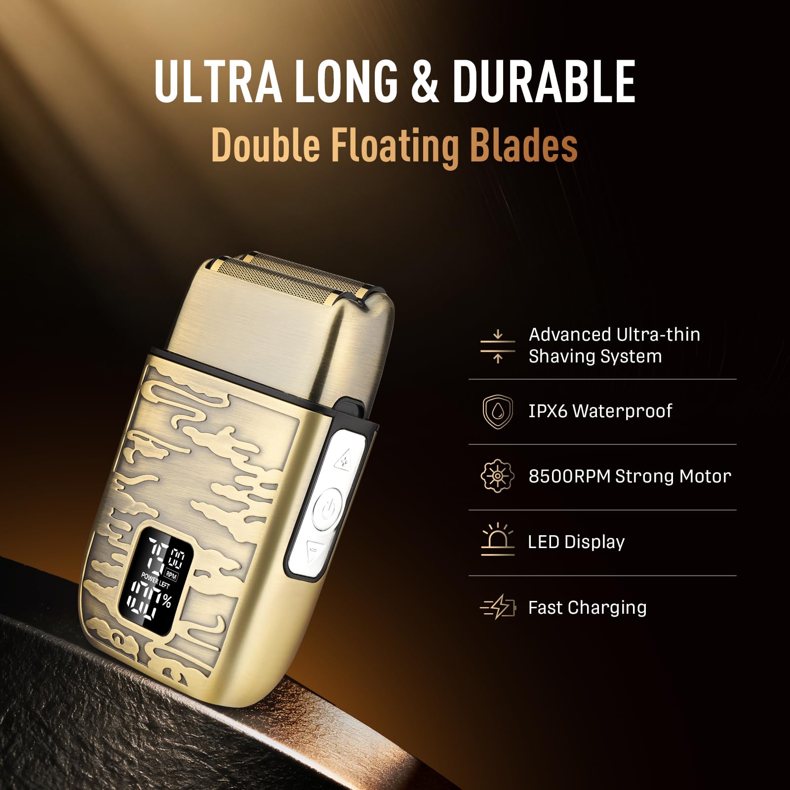 VNTGSHAVER Mens Foil Shavers, Beard Trimmers for Men Professional,Electric Shavers for Men, Mustache Trimmer Face Shaver, Wet/Dry Beard Shaver, 3 Peeds Electric Razor for Face (Bright Bronze)