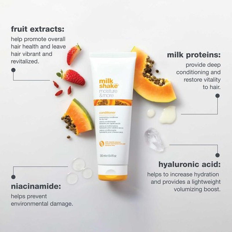 milk_shake moisture & more conditioner | creamy formula to hydrate and soften dry hair | for smoother, shinier, easy-to-manage hair | 8.1 fl oz