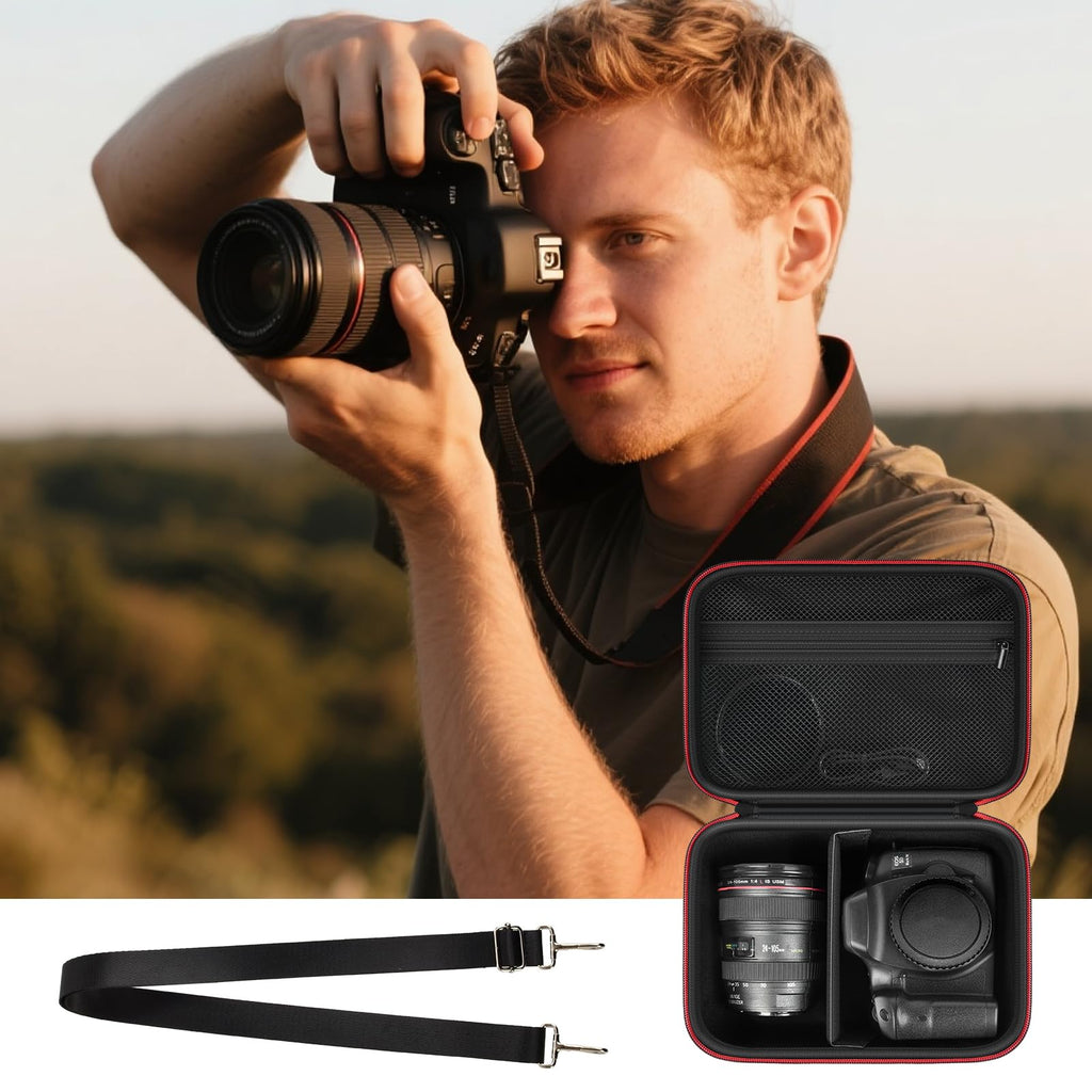 GWCASE Shockproof Lightweight Crossbody Bag for Canon T7/R50/R50V/R100 Mark II/R10/R5/R6 - Exact Fit EVA Case Holds Camera + SD Card, Battery & Charging Gear, L-Box Only