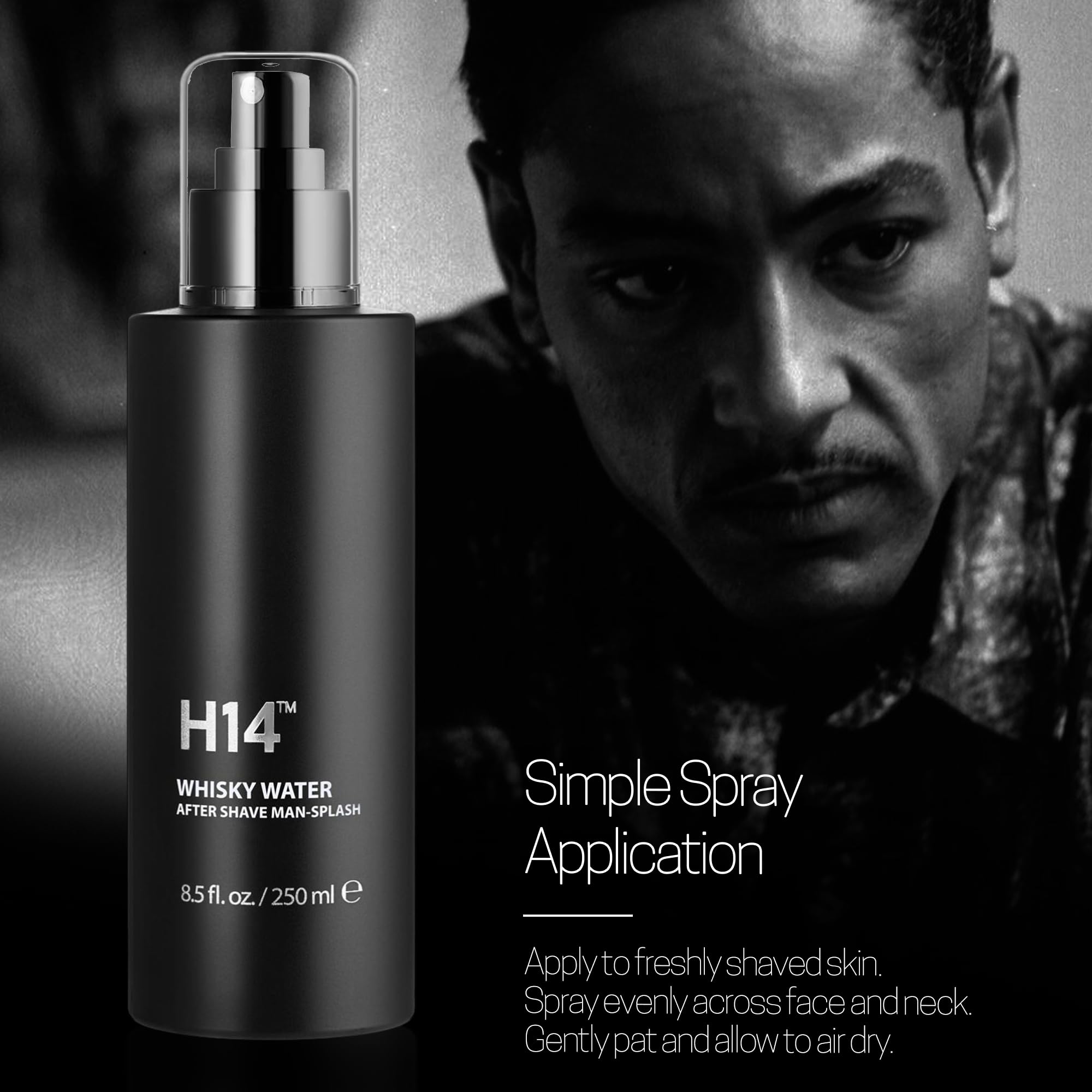 H14 Whisky Water Aftershave for Men - Aftershave Man-Splash with Grape Seed Oil and Horse Chestnut Bark Extract - Tones and Tightens Pores - Masculine Whisky Inspired Cologne Scent - 8.5 fl oz