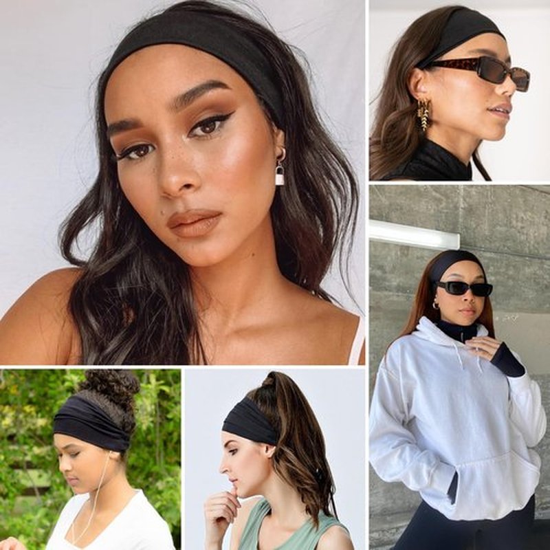MLMOMVME Headbands for Women 3 Pcs Black Wide Cotton Non-slip Stretchy Elastic Head Wrap Holder Hair Accessories
