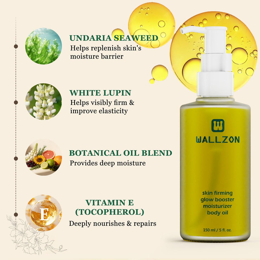 WALLZON Firming & Moisturizing Body Oil for Women with Seaweed Extract, 5 oz After Shower Skincare Oil, Non-Greasy, Lightweight, Fast-Absorbing, Improves Skin Elasticity, Citrus Scent