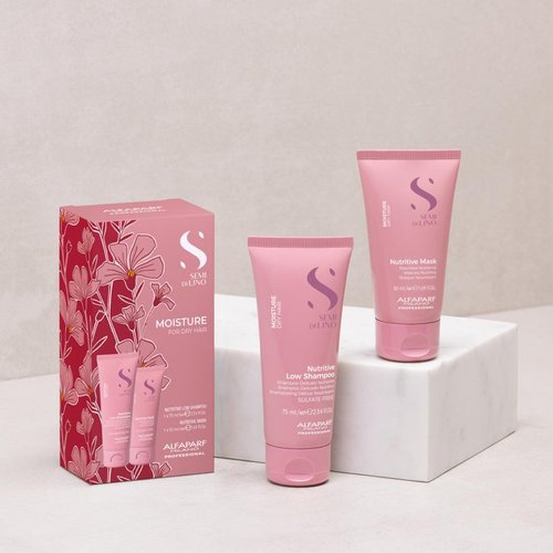 Alfaparf Milano Semi di Lino Moisture Travel Size Shampoo and Hair Mask Set for Dry Hair - Sulfate Free - Hydrating - Moisturizing - Nourishing