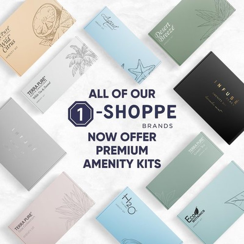 Terra Pure White Tea & Coconut Amenity & Accessory Kit |1oz Travel Size Shampoo, Conditioner, Lotion, Body Wash, 2 Cleansing Bars, Shave & Dental Sets, Make-Up Remover Wipes, & Vanity Kit | 15 Boxes