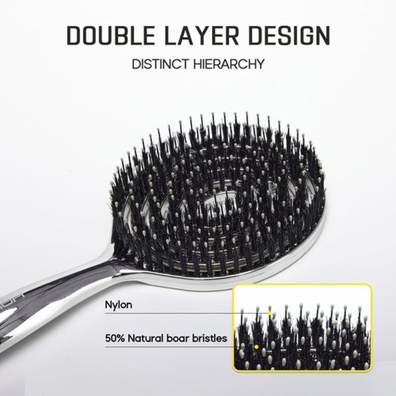HALOVIDA Hair Brush for Women with Double layer Boar Bristle & Nylon Detangler with Elastic Air Cushion Anti Static Scalp Massage Brush for Smooth Frizz Free Hair (1 Pack）