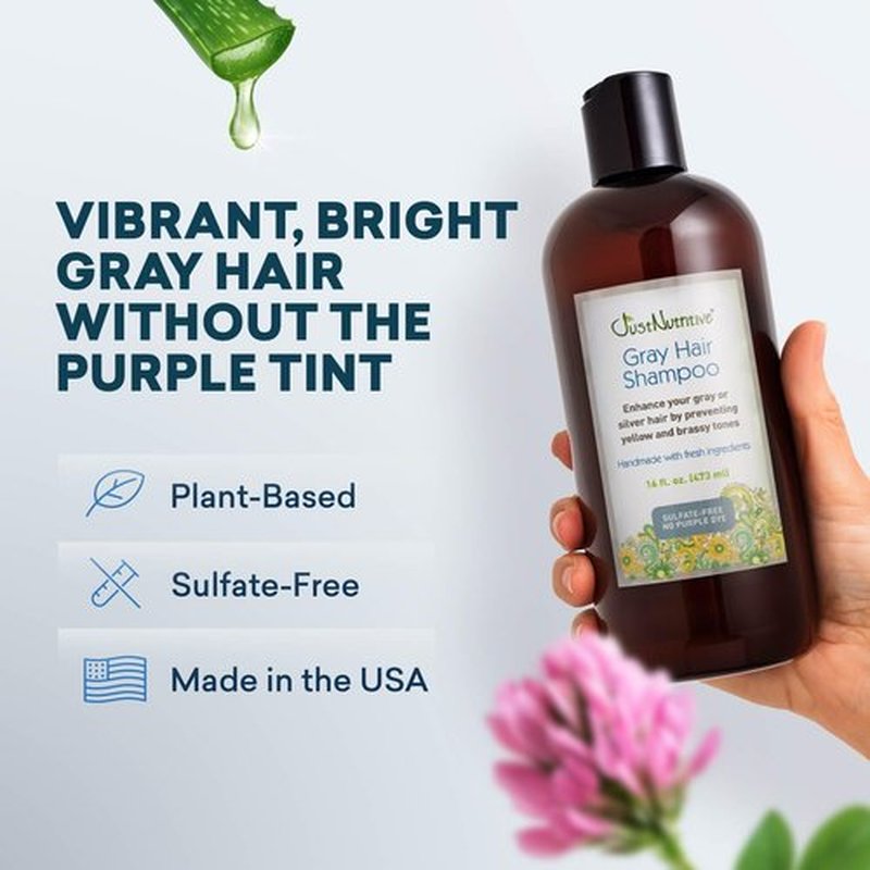 Just Nutritive Gray Hair Shampoo - Natural Treatment for Gray Hair | 16 Oz Bottle
